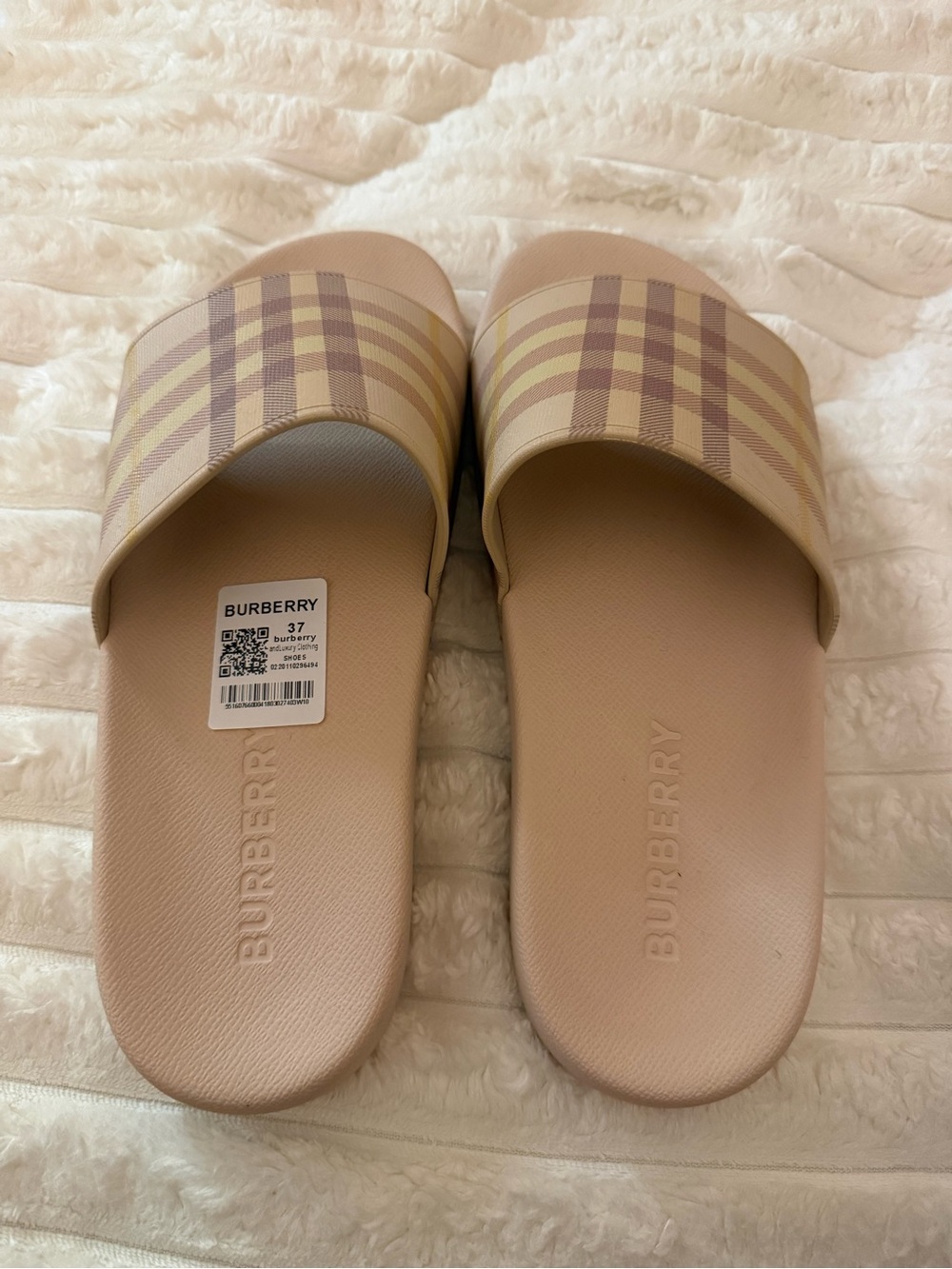 Burberry Women's Pink Check Slide Sandals